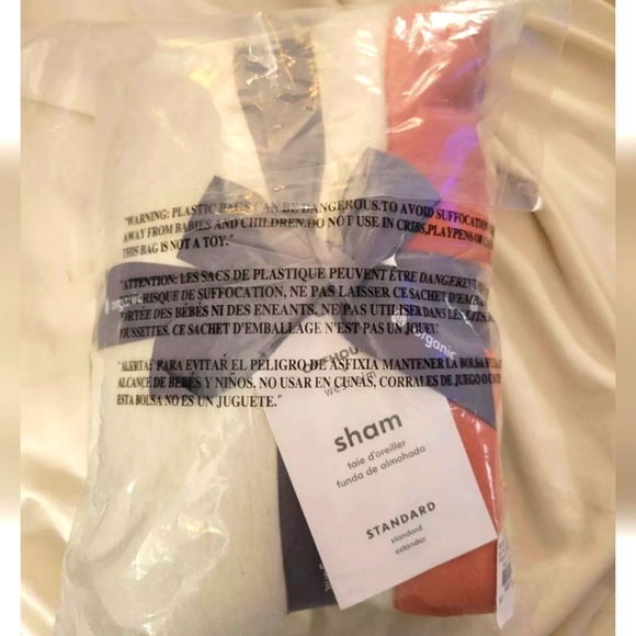 New OFFHOURS West Elm Renaissance Organic Standard Pillow Sham Ivory Peach Trim - Picture 3 of 6